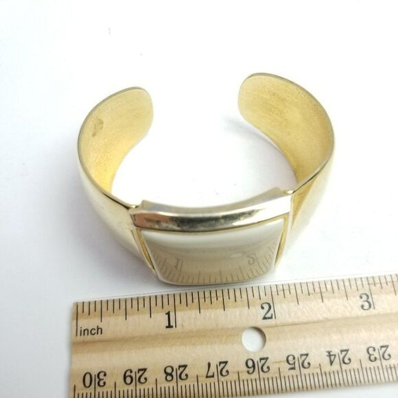 Vintage Avon Wide Cream Enamel Square and Gold Tone Cuff Bangle Bracelet, Estate - Picture 7 of 7